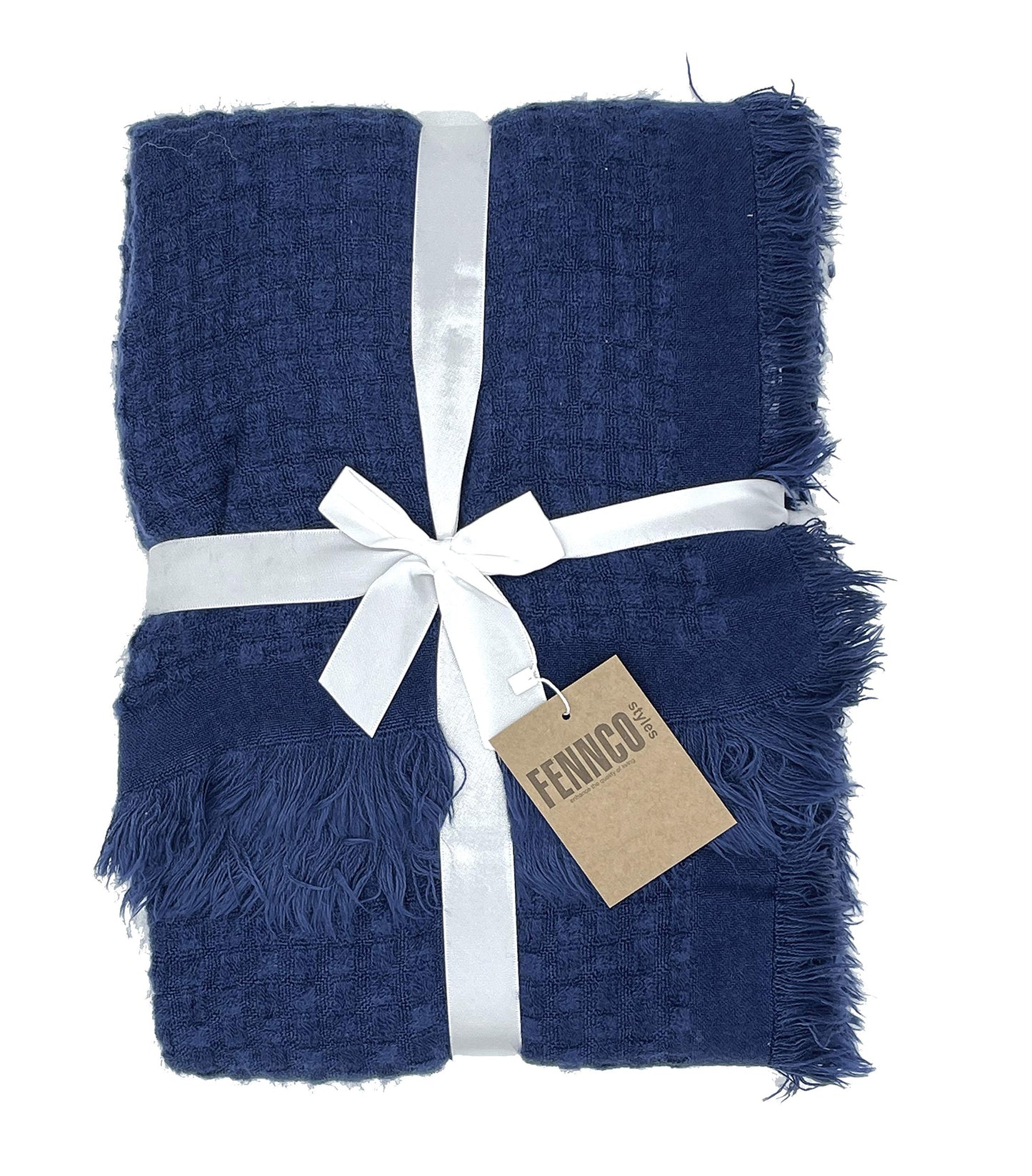 Fennco Styles Waffle Weave Solid Lightweight Throw Blanket with Fringe 50" W x 60" L - Slate Blanket for Sofa, Couch, Living Room and Bedroom Décor