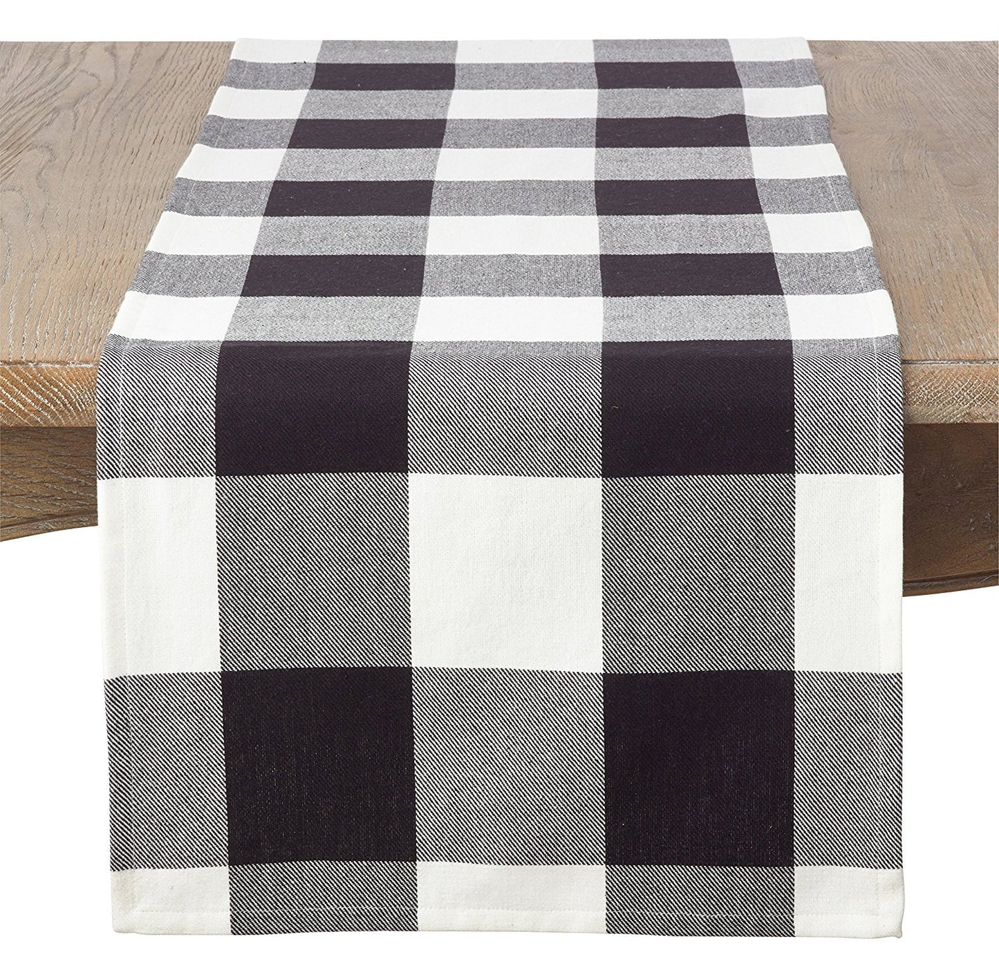 Fennco Styles Black Buffalo Check Plaid Cotton Christmas Table Runner 16" W X 108" L