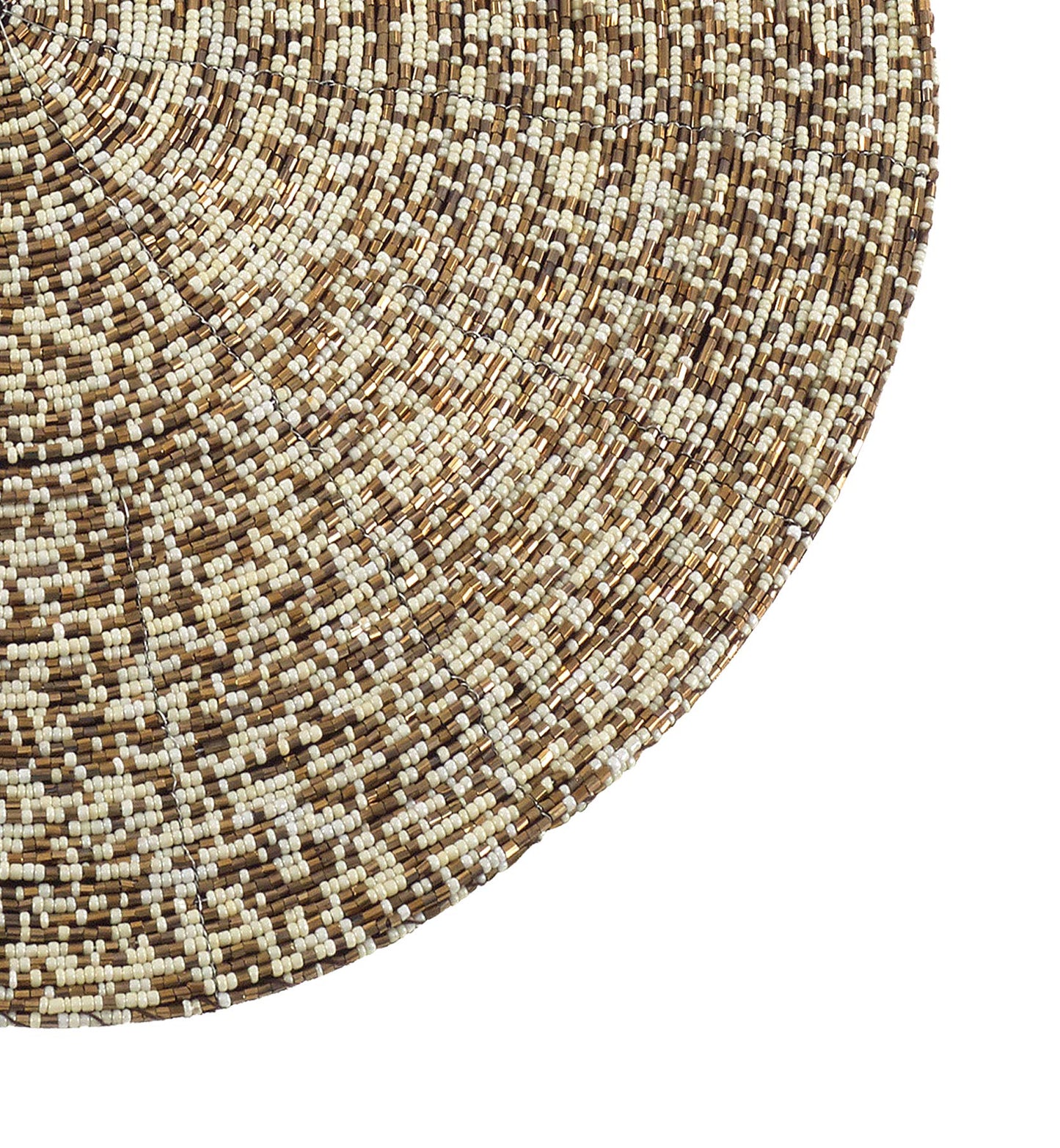 Fennco Styles Parle Noël Collection Contemporary Silver Glass Beads Placemats 14 x 14 Inch Round, Set of 2 – Hand Beaded Table Mat for Banquets, Family Gathering, Special Events and Home Décor