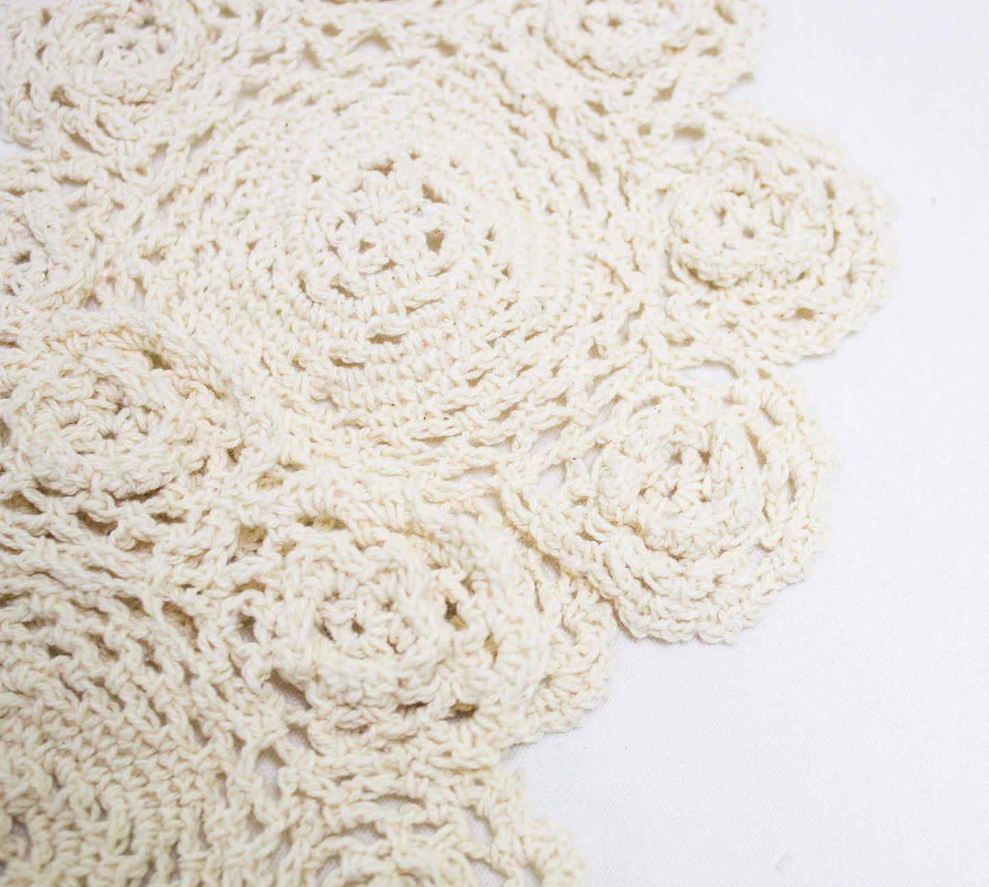 Fennco Styles Handmade 3D Flowers Crochet Lace Cotton Round Doilies, Set of 4