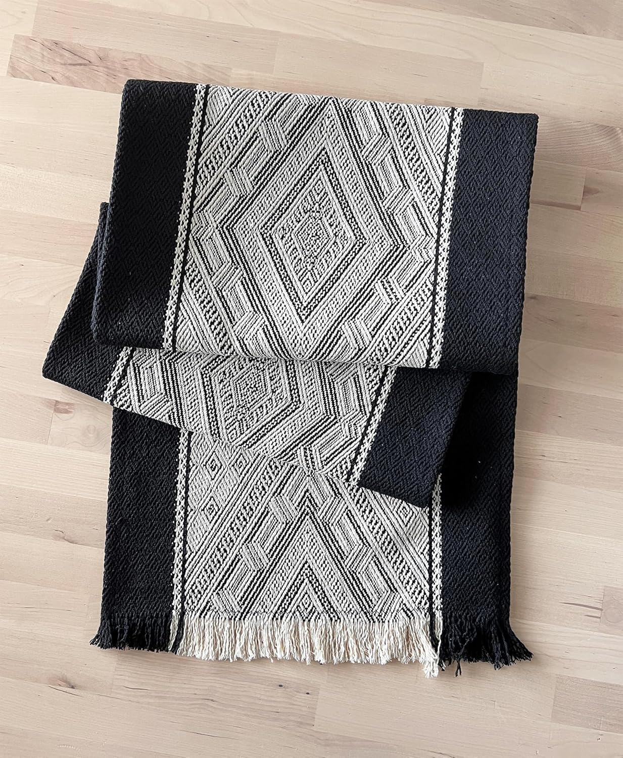 Fennco Styles Diamond Weave Fringe Cotton Blend Table Runner