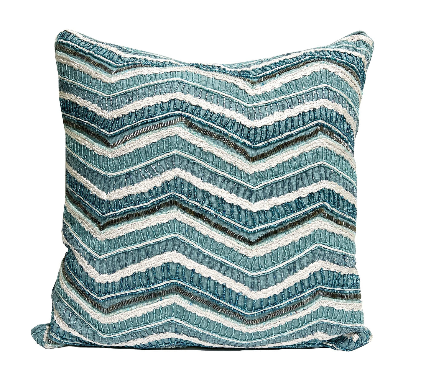 Fennco Styles Hand Beaded Bellissima Zigzag Down Filled Throw Pillow, 17-inch Square