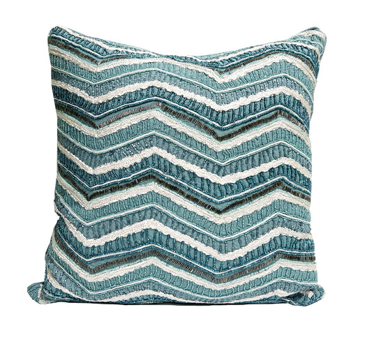 Fennco Styles Hand Beaded Bellissima Zigzag Down Filled Throw Pillow, 17-inch Square