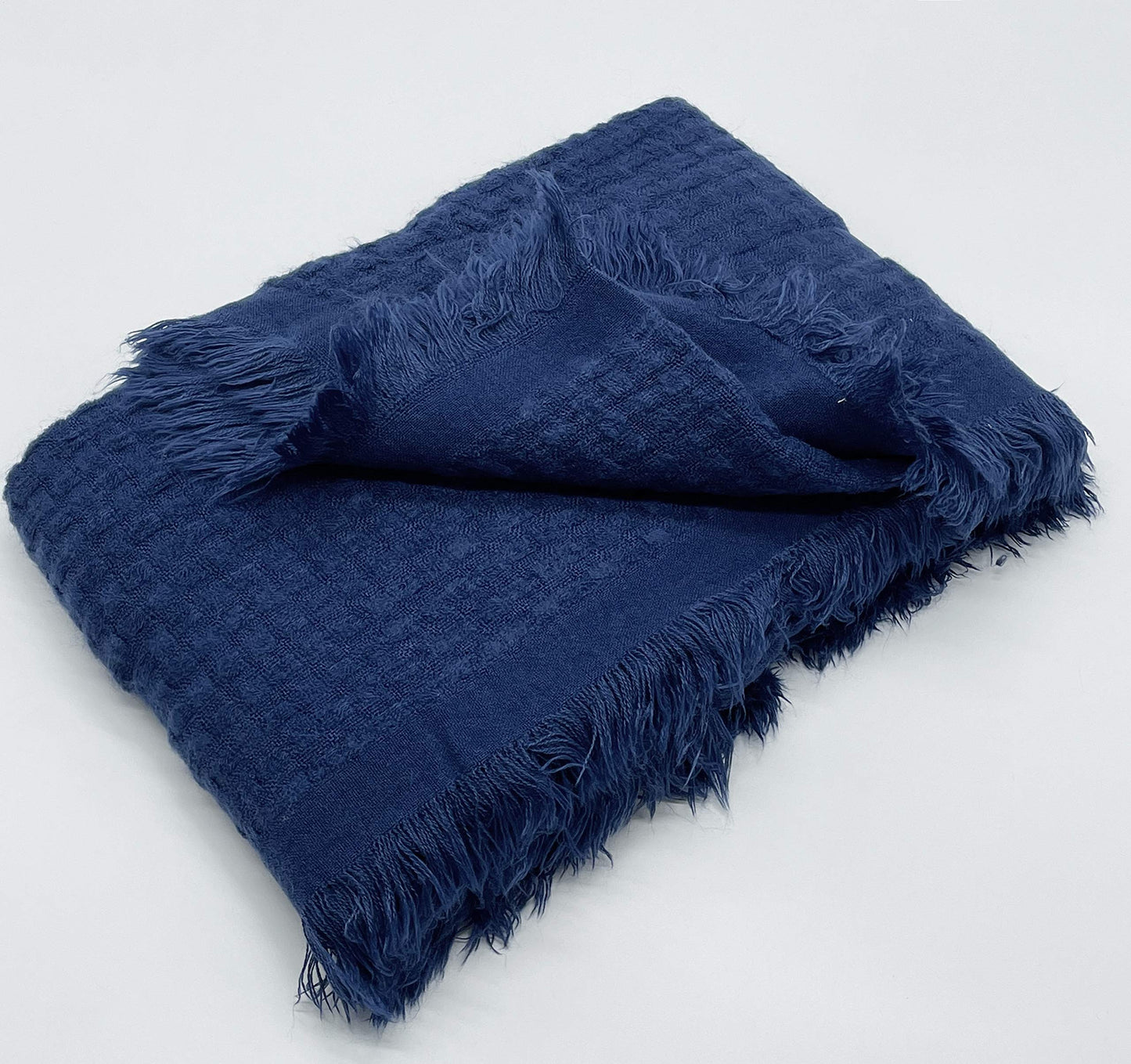 Fennco Styles Waffle Weave Solid Lightweight Throw Blanket with Fringe 50" W x 60" L - Slate Blanket for Sofa, Couch, Living Room and Bedroom Décor