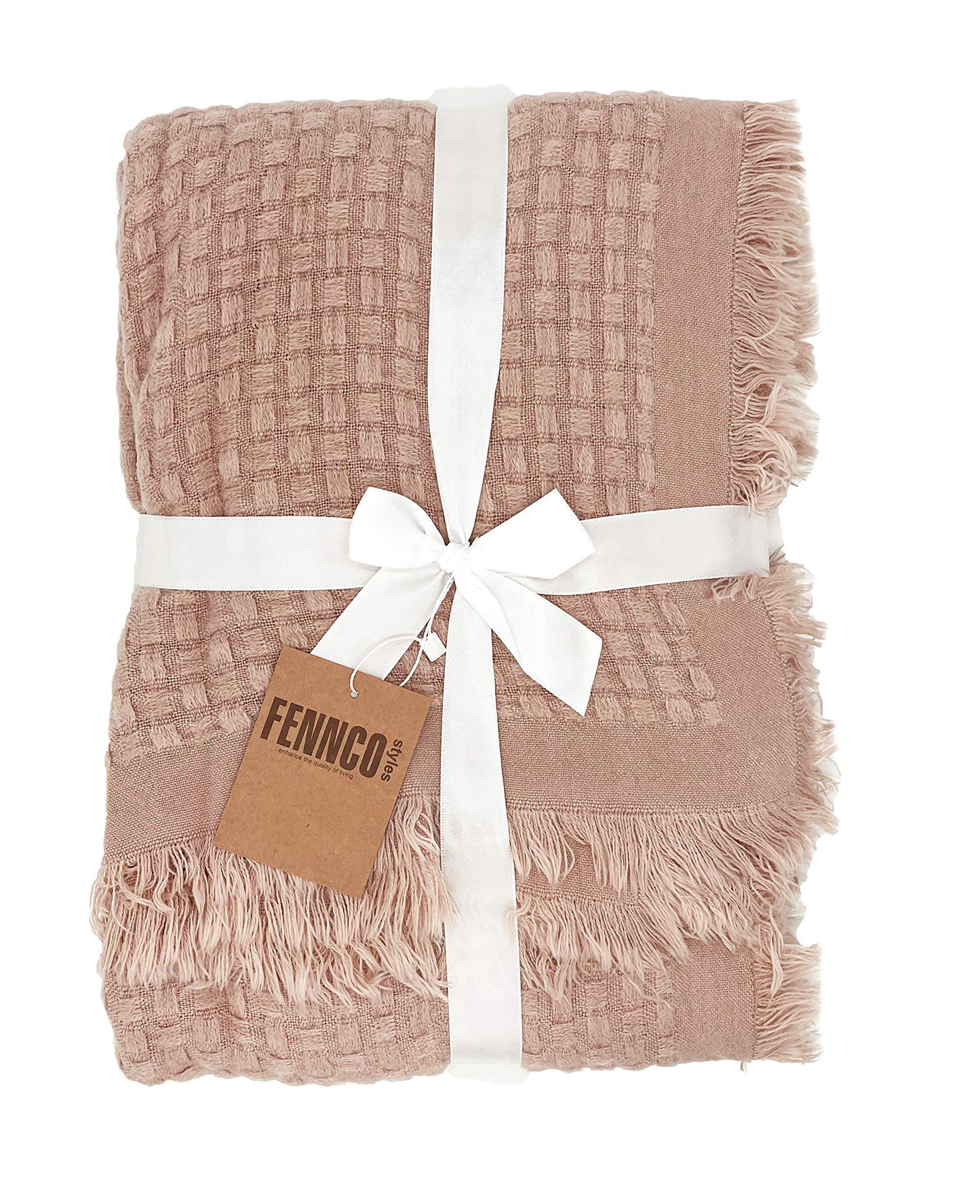 Fennco Styles Waffle Weave Solid Lightweight Throw Blanket with Fringe 50" W x 60" L - Slate Blanket for Sofa, Couch, Living Room and Bedroom Décor