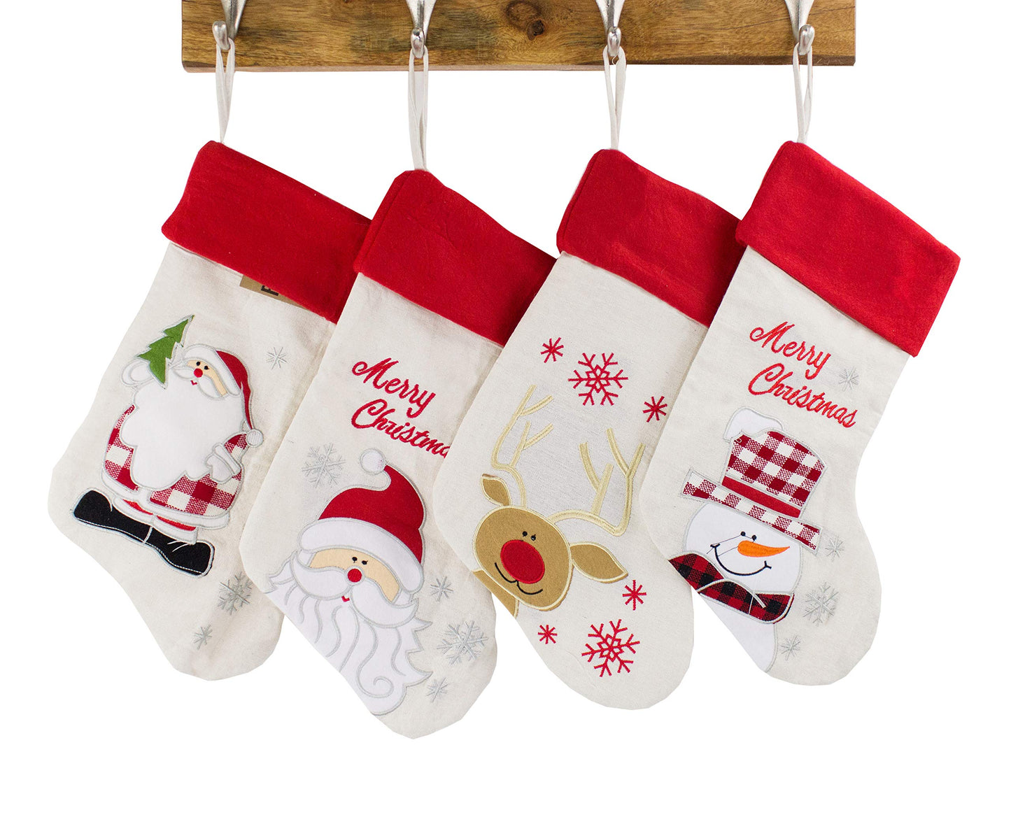 Fennco Styles Holiday Christmas Patterned Linen Hanging Stocking