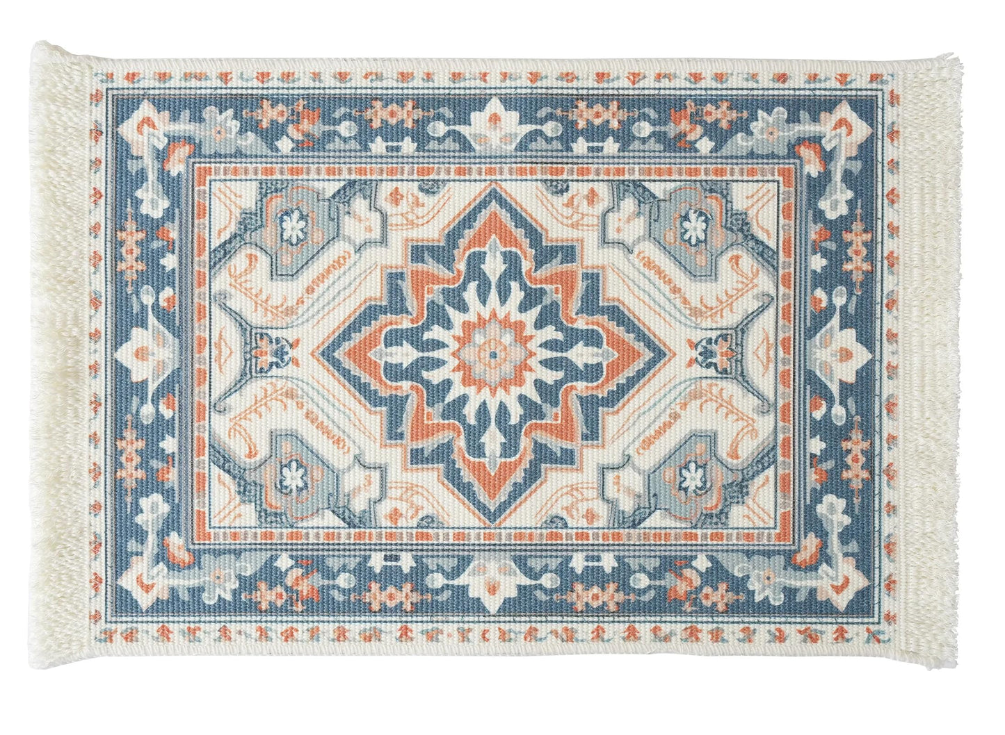 Fennco Styles Antique Turkish Printed with Fringe Placemats 14" W x 19" L, Set of 4 - Brown Oriental Woven Table Mats for Dining Room, Banquets, Family Gatherings, and Holidays