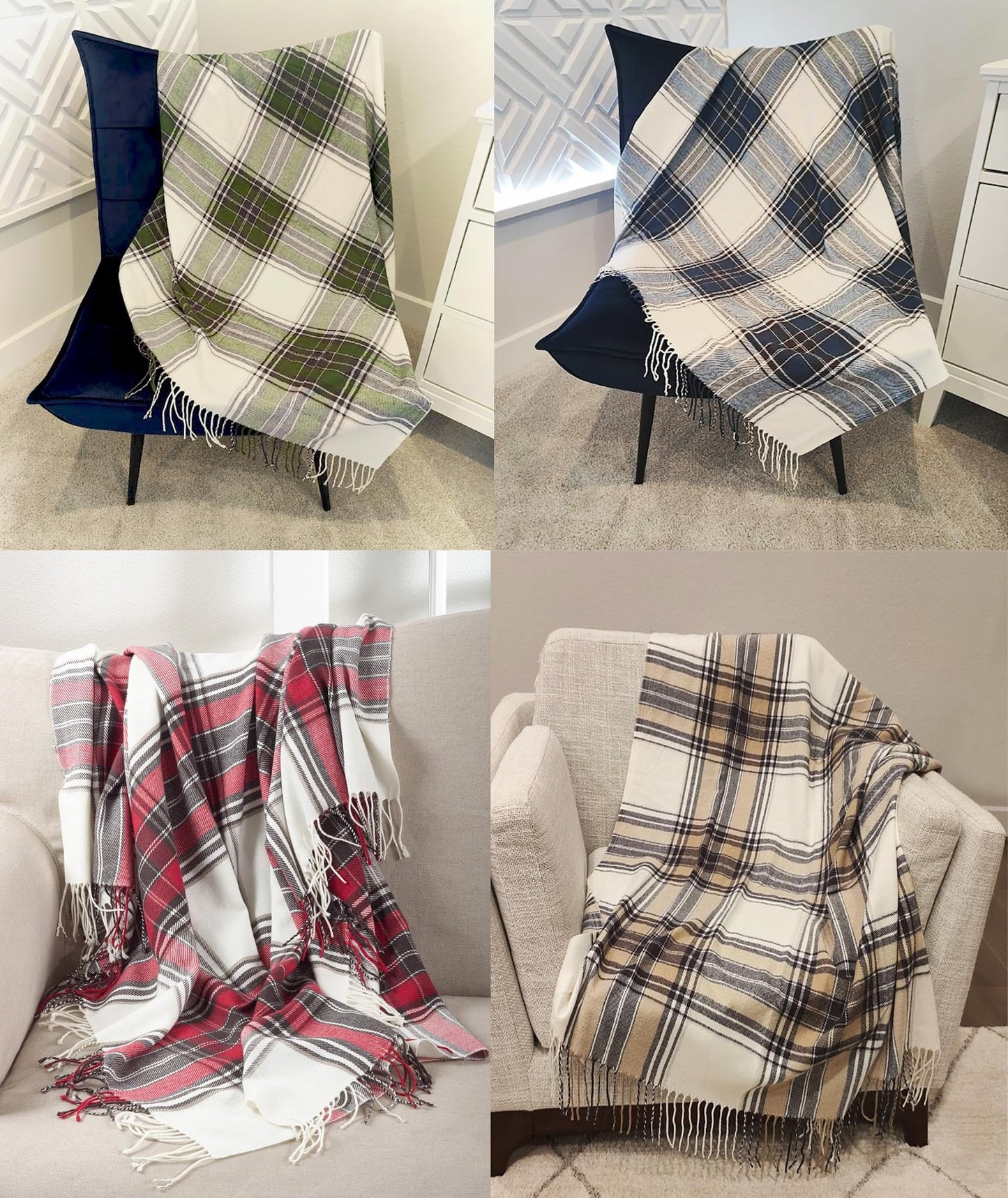Fennco Styles Classic Plaid Pattern Fringe Throw Blanket 50" W x 60" L - Rustic Cozy Blanket for Home, Couch, Bedroom, Living Room, Office, and Holiday Décor