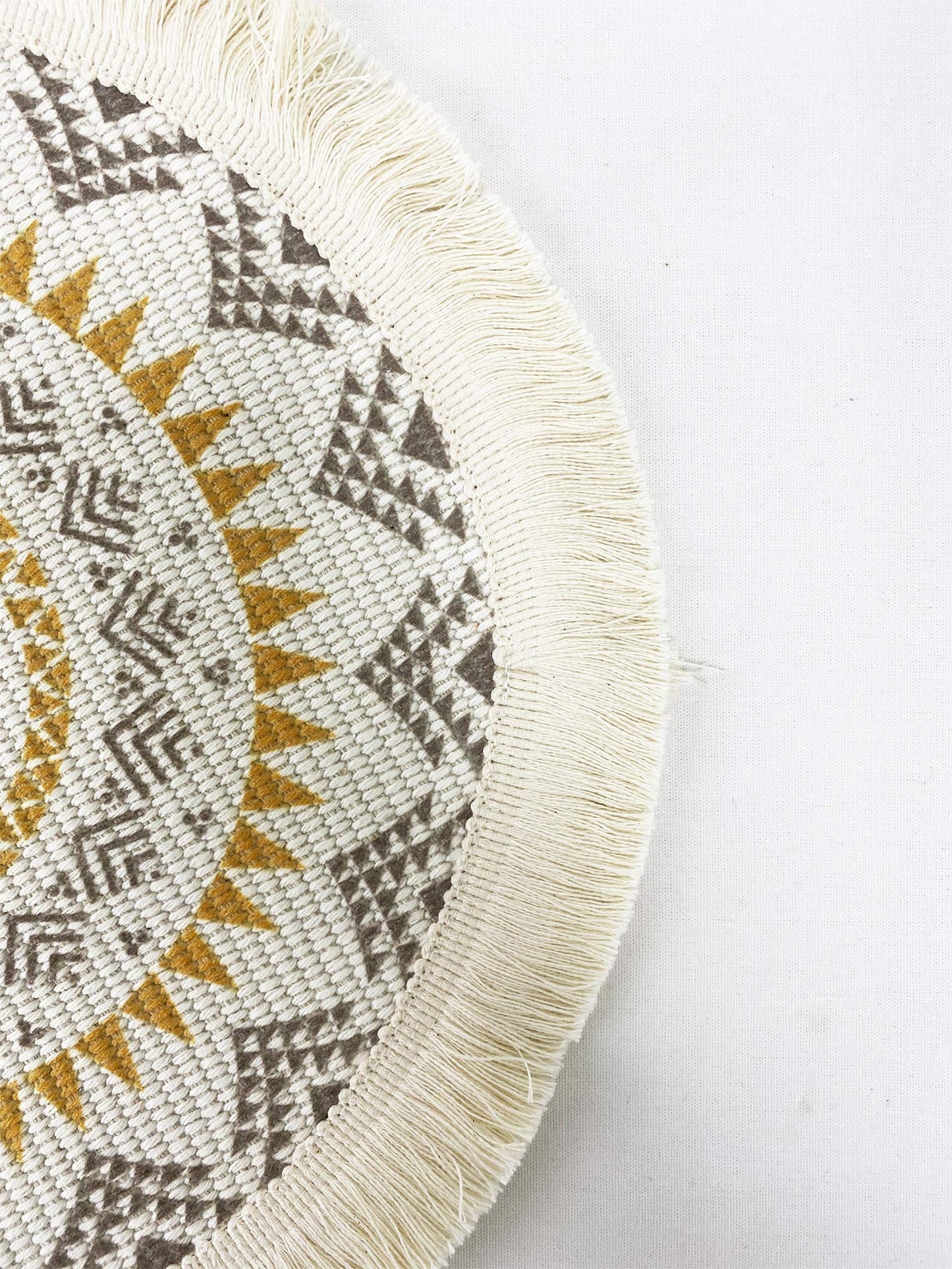 Fennco Styles Boho Mandala Fringe Decorative Cotton Placemats 13-inch Round, Set of 4 - Grey Heat Resistant Insulation Table Mats for Home Decor, Dining Table, Banquets and Special Events