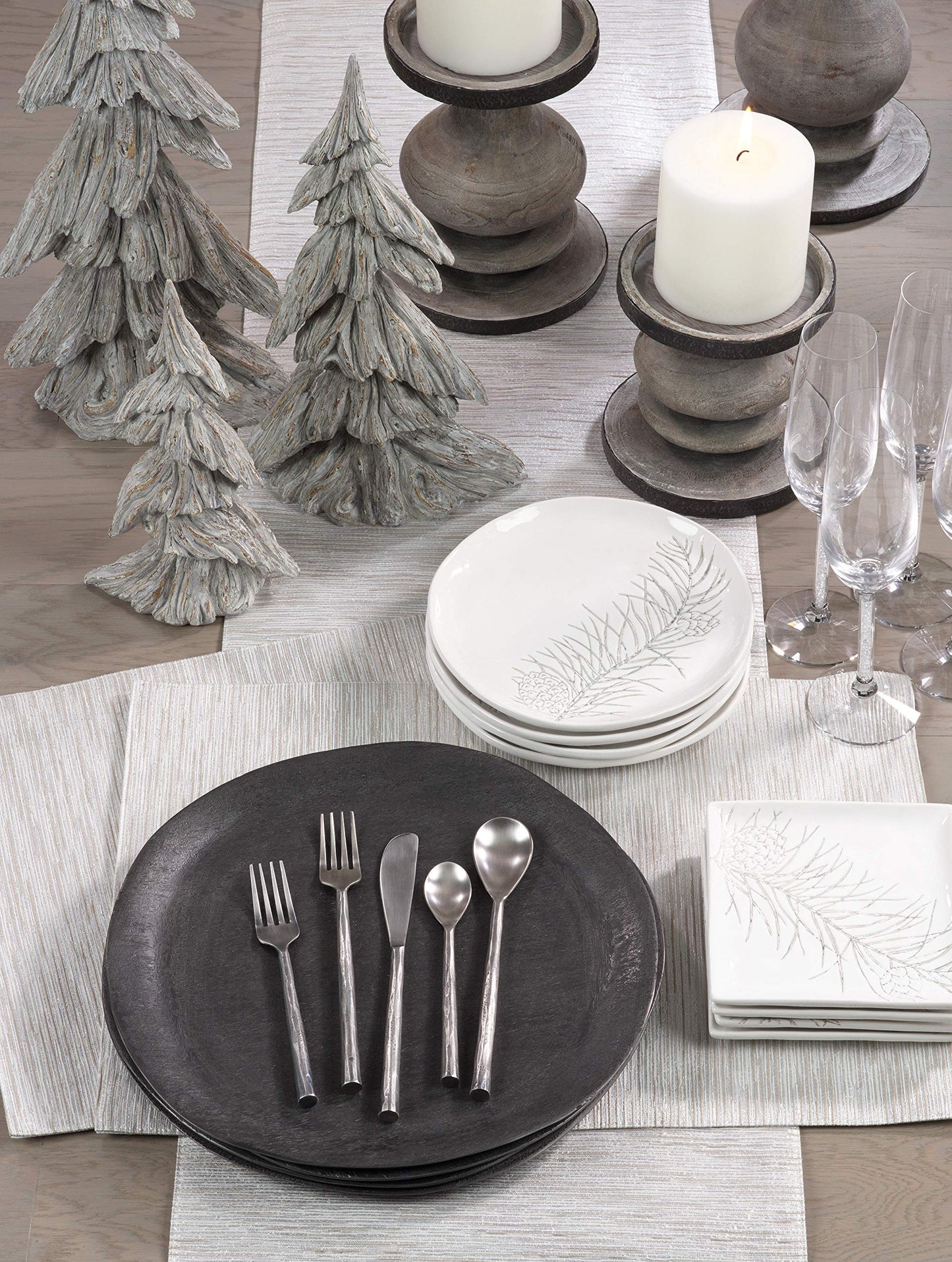 Fennco Styles Evelina Collection Contemporary Metallic Fused Table Linens – Silver Table Linens for Banquets, Family Gather, Special Events and Home Décor