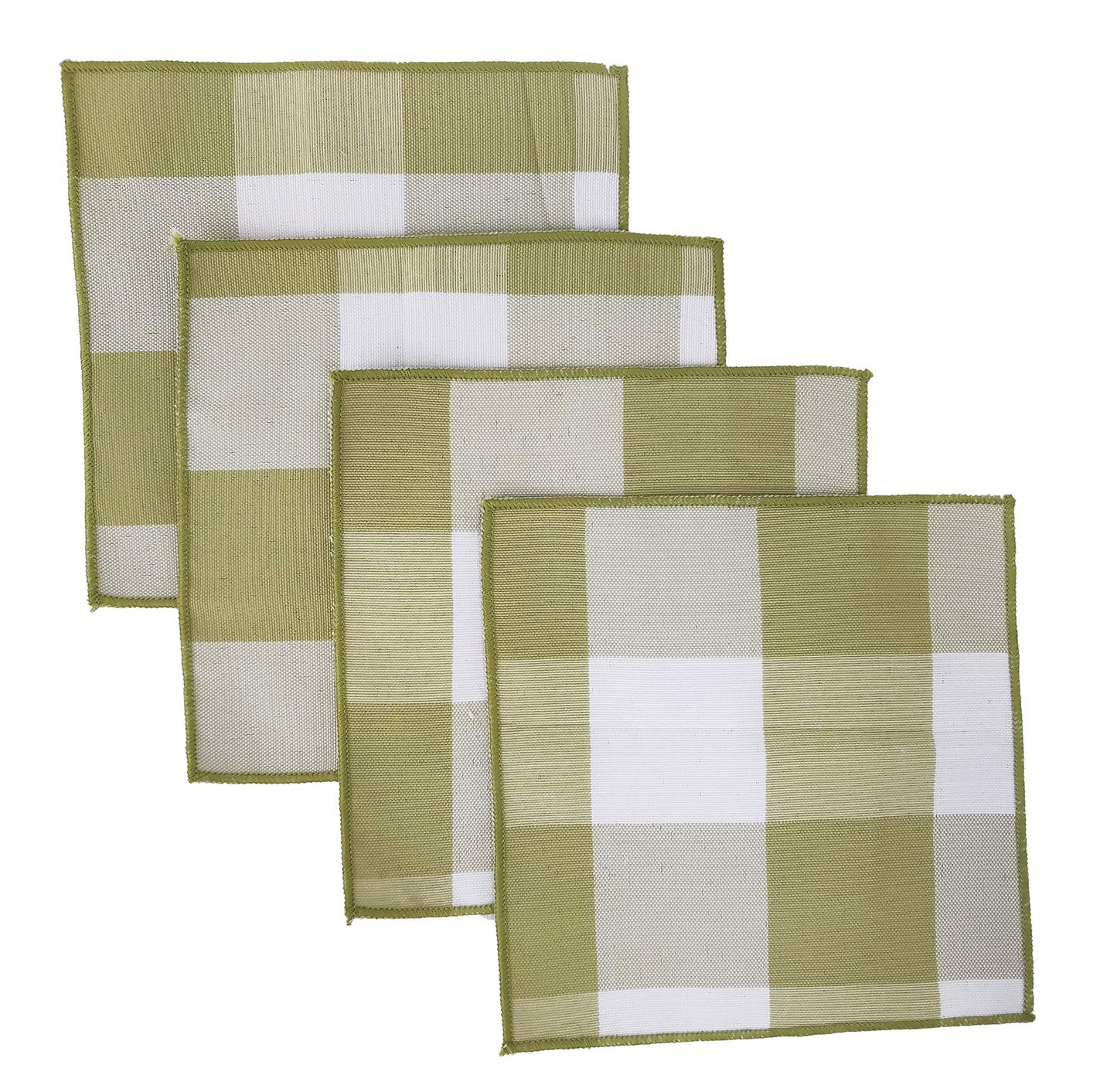 Fennco Styles Buffalo Check Double Layers Reversible Coasters 6"W x 6"L, Set of 4 - Handmade in USA - Plaid Cocktail Napkins for Everyday Use and Special Occasion