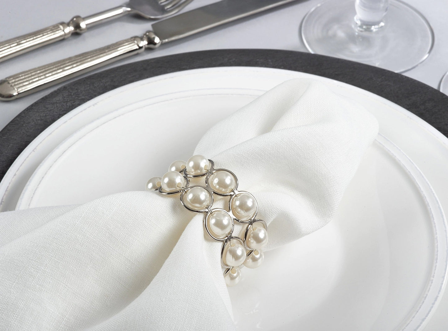 Fennco Styles Faux Pearl Beaded Decorative Napkin Ring - Set of 4