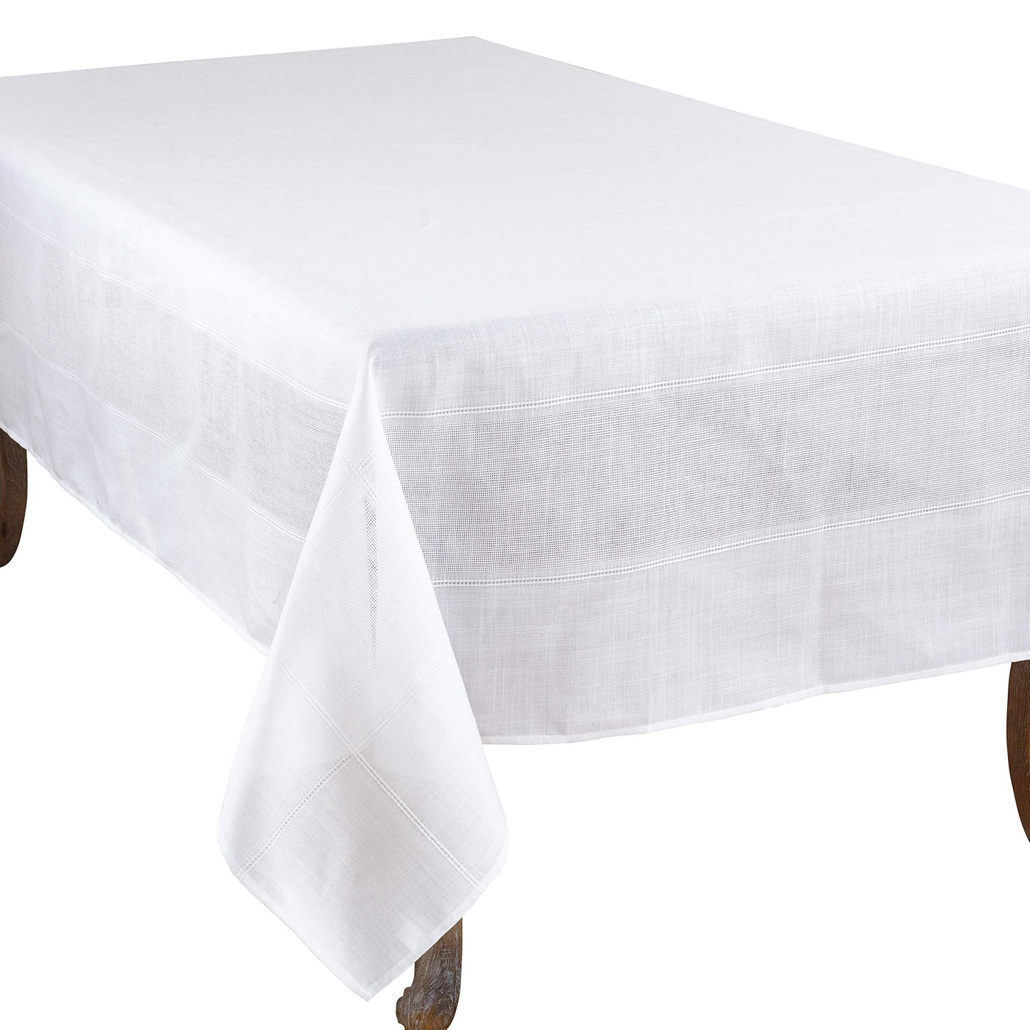 Fennco Styles Holiday Drawn Work Thread Design Tabletop Collection - 2 Colors (White, 72"x162" Tablecloth)
