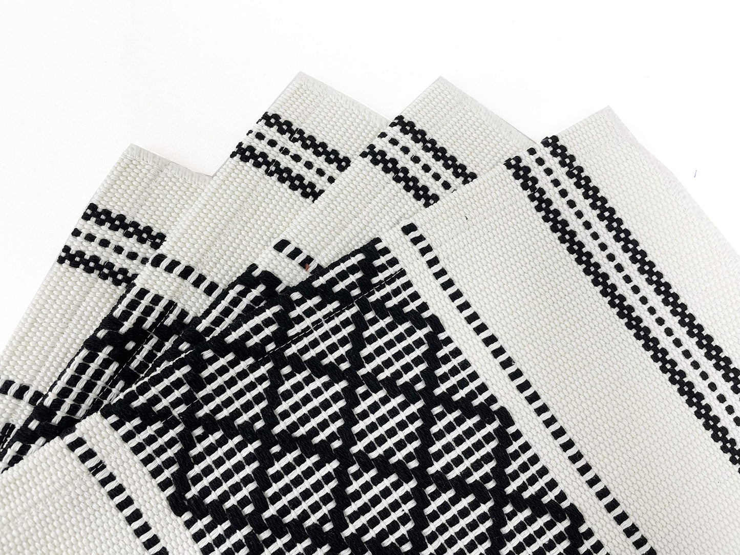 Fennco Styles Diamond Stitch Design Cotton Blend Placemats 14" W x 19" L, Set of 4 - Black Geometric Woven Table Mats for Boho Décor, Home, Dining Table, Banquets, Family Gatherings, Special Occasion