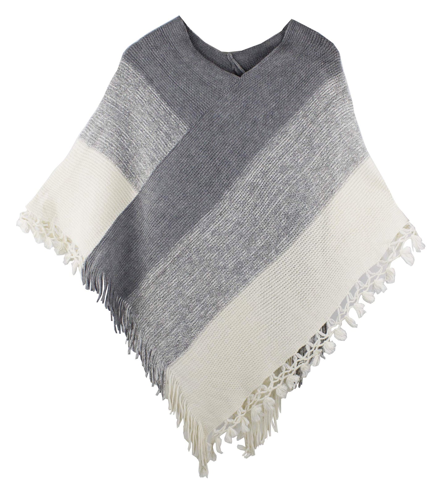 stylesilove Women Color Block Fringe Tassel Poncho Sweater Pullover Cardigan Wrap Topper for Warm Seasons