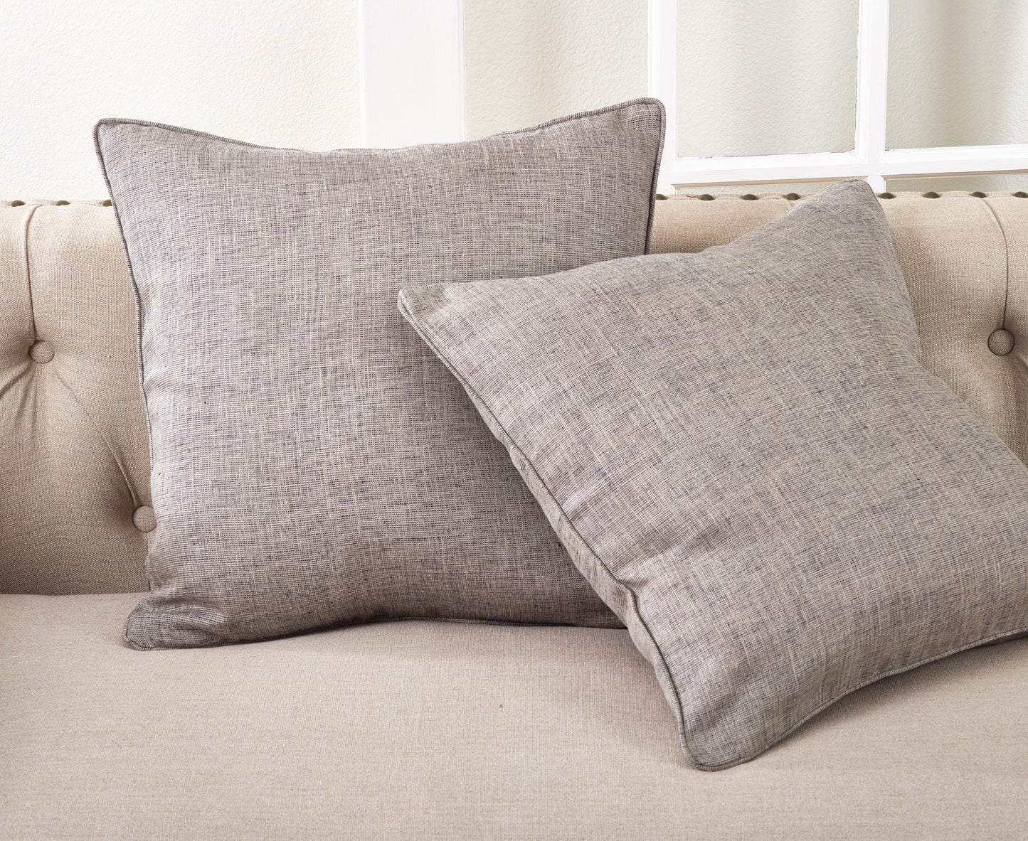 Fennco Styles Home Décor Piped Edge Denier 100% Linen Duck Filled Throw Pillow 20" W X 20" L, Natural Color