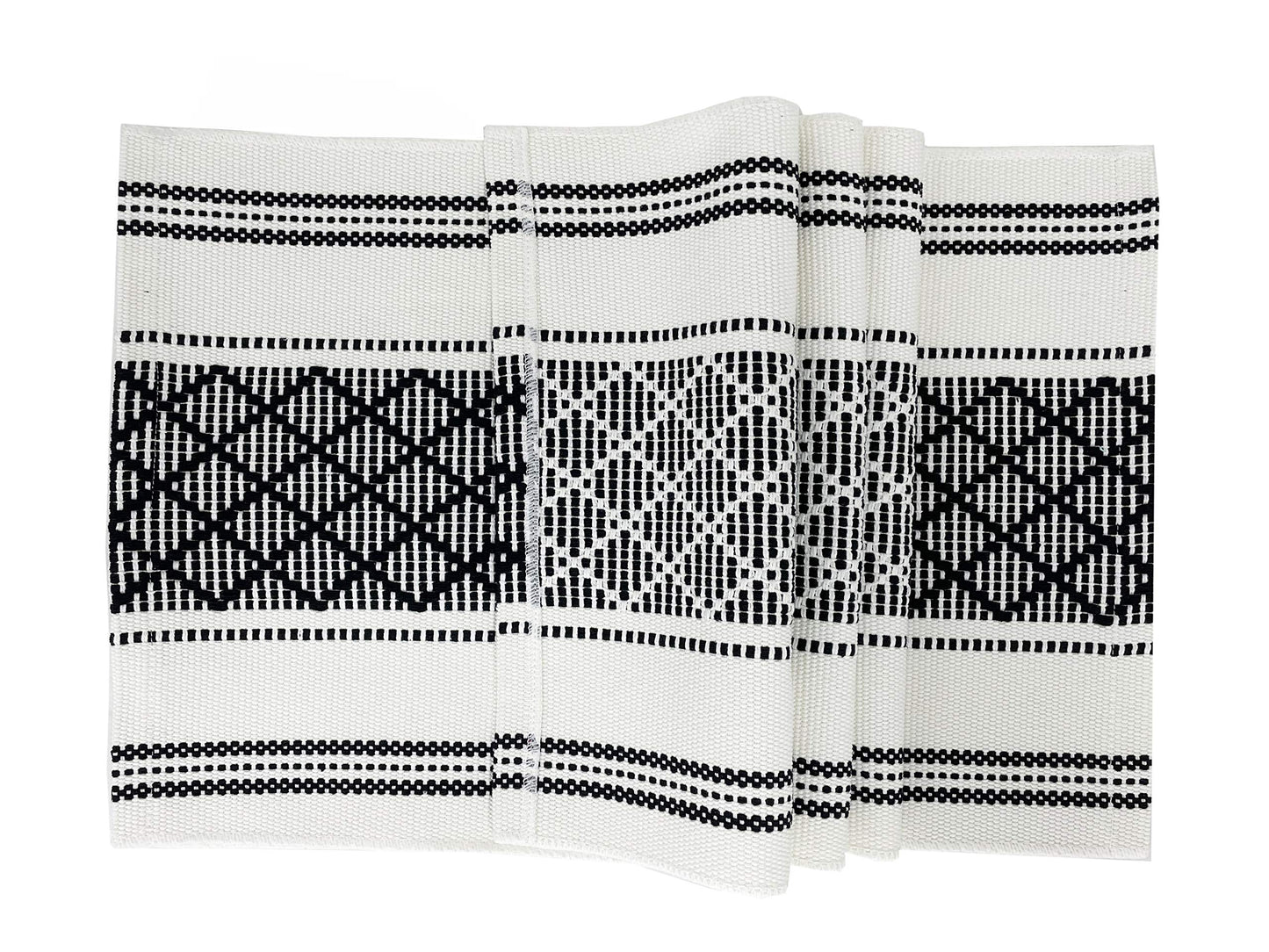 Fennco Styles Diamond Stitch Design Cotton Blend Placemats 14" W x 19" L, Set of 4 - Black Geometric Woven Table Mats for Boho Décor, Home, Dining Table, Banquets, Family Gatherings, Special Occasion