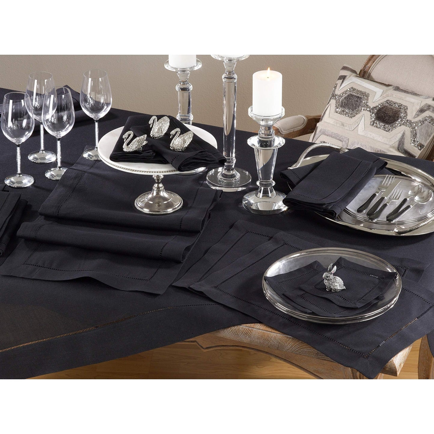 Fennco Styles Classic Solid Color Hemstitched Border Tablecloth for Dining Table, Dinner Parties, Wedding, Machine Washable,
