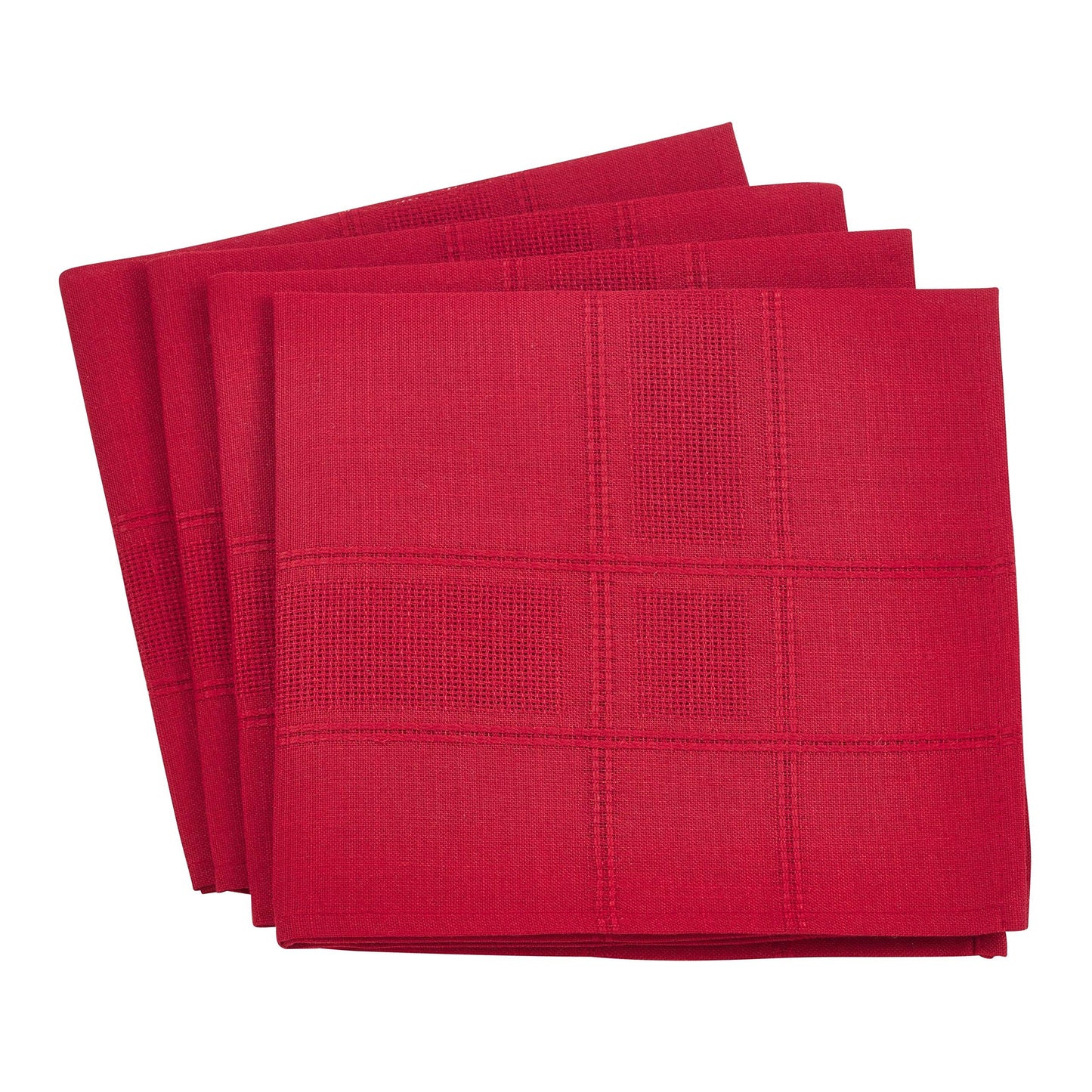 Fennco Styles Holiday Drawn Work Thread Design Cloth Napkin 20" Square - 2 Colors (Red, 20"x20" Napkin-Set of 4)