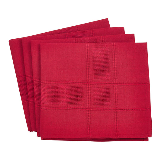 Fennco Styles Holiday Drawn Work Thread Design Cloth Napkin 20" Square - 2 Colors (Red, 20"x20" Napkin-Set of 4)