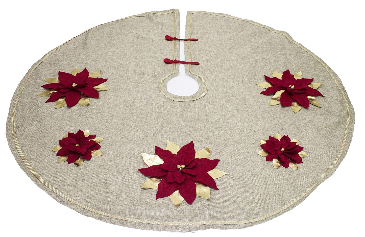 Fennco Styles Unique 3D Poinsettia Christmas Tree Skirt 53 Inch Round - Natural Christmas for Holiday Decoration, Home Décor and Special Events
