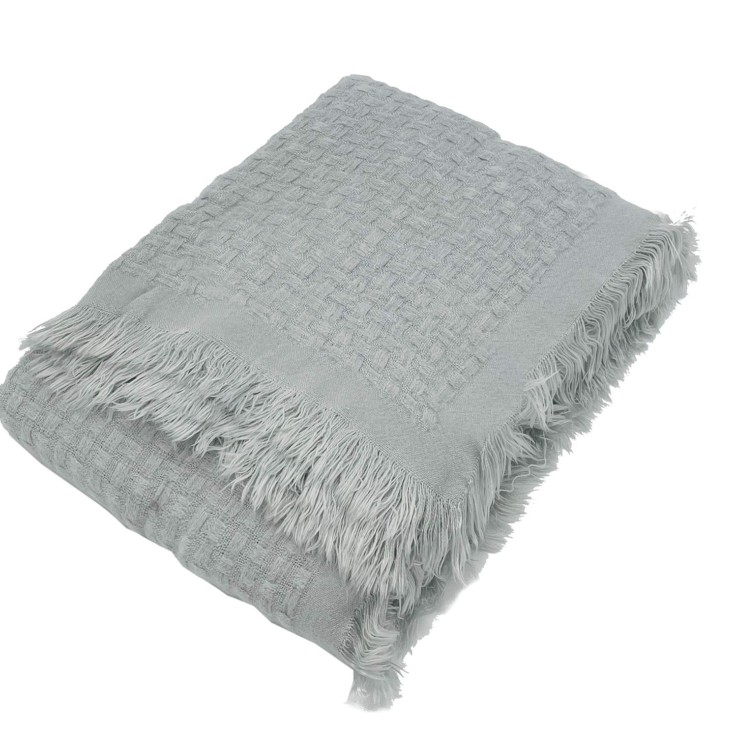 Fennco Styles Waffle Weave Solid Lightweight Throw Blanket with Fringe 50" W x 60" L - Slate Blanket for Sofa, Couch, Living Room and Bedroom Décor