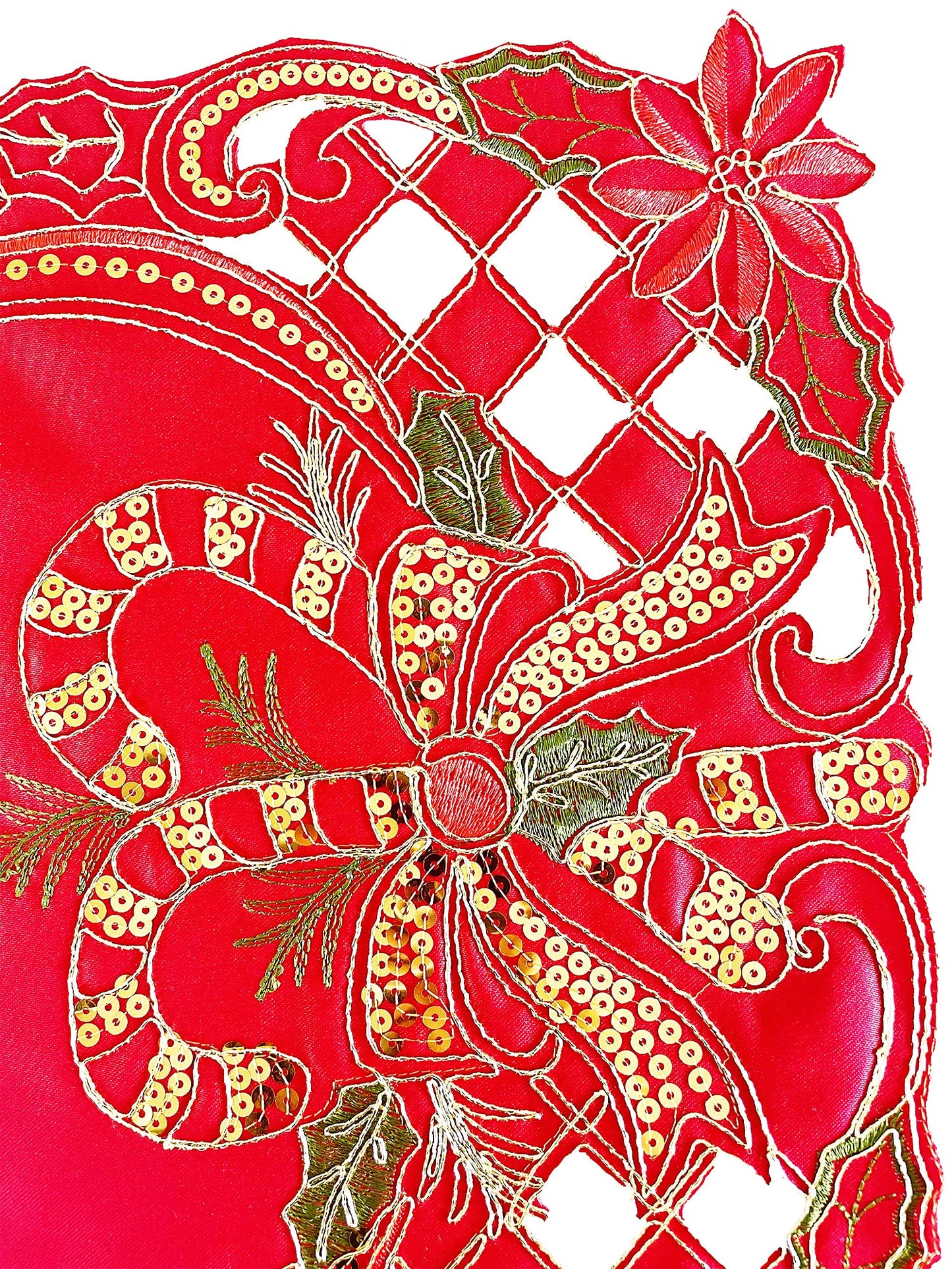 Fennco Styles Christmas Embroidered Holly Cloth Napkins 20" W x 20" L, Set of 4