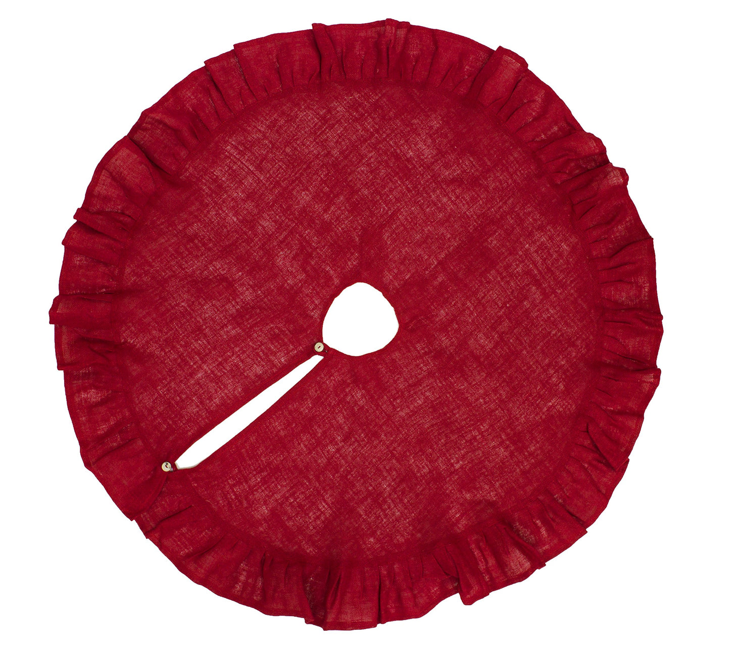 Amy's HomeGoods Holiday Décor Ruffle Trim Jute Burlap Xmas Tree Skirt (Red, 53" Round Tree Skirt)