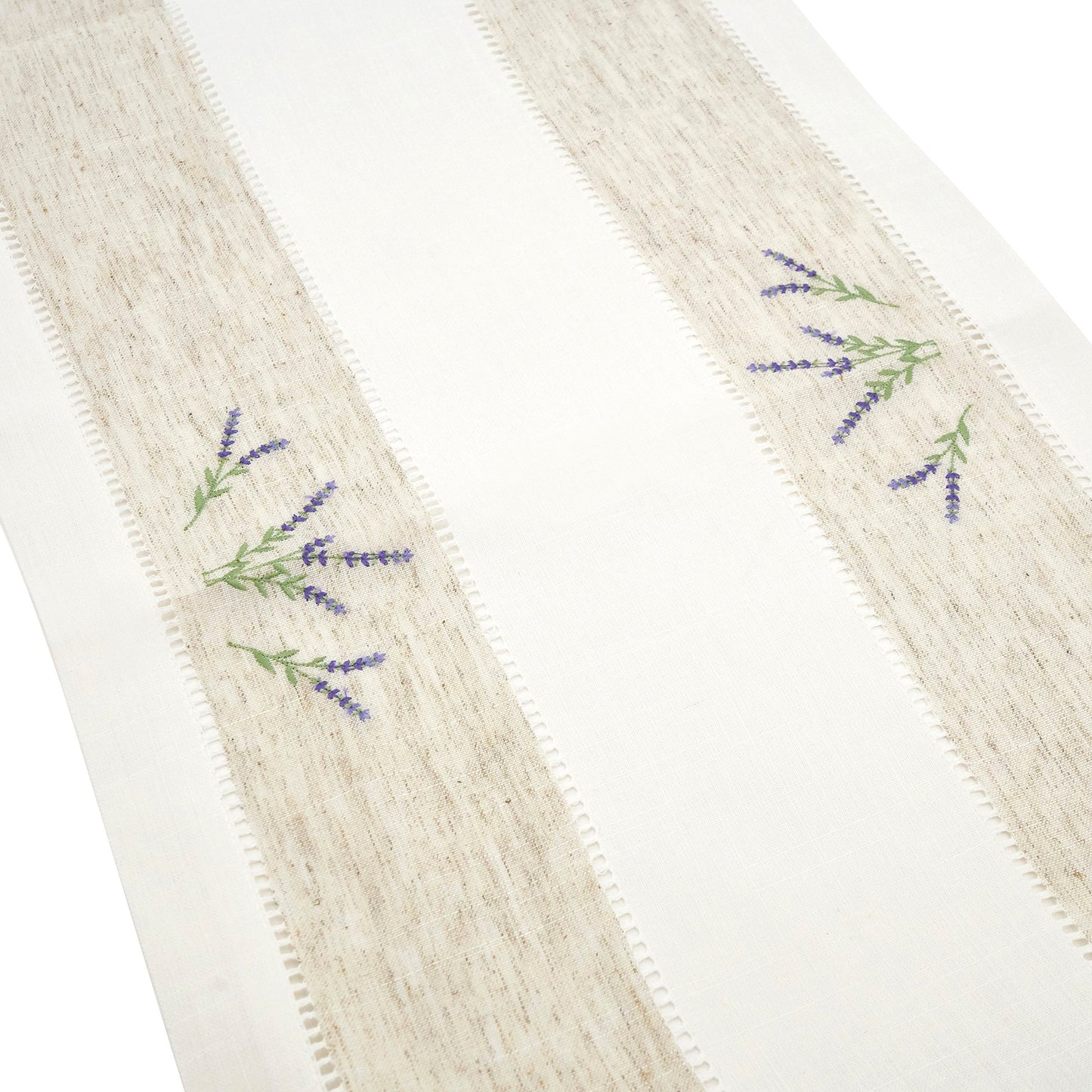 Fennco Styles Hommage Brodé Collection Cottage Lemon Embroidery Border Hemstitch Table Runner 15 x 70 Inch – Ivory Table Cover for Wedding, Banquet, Tea Party and Home Décor