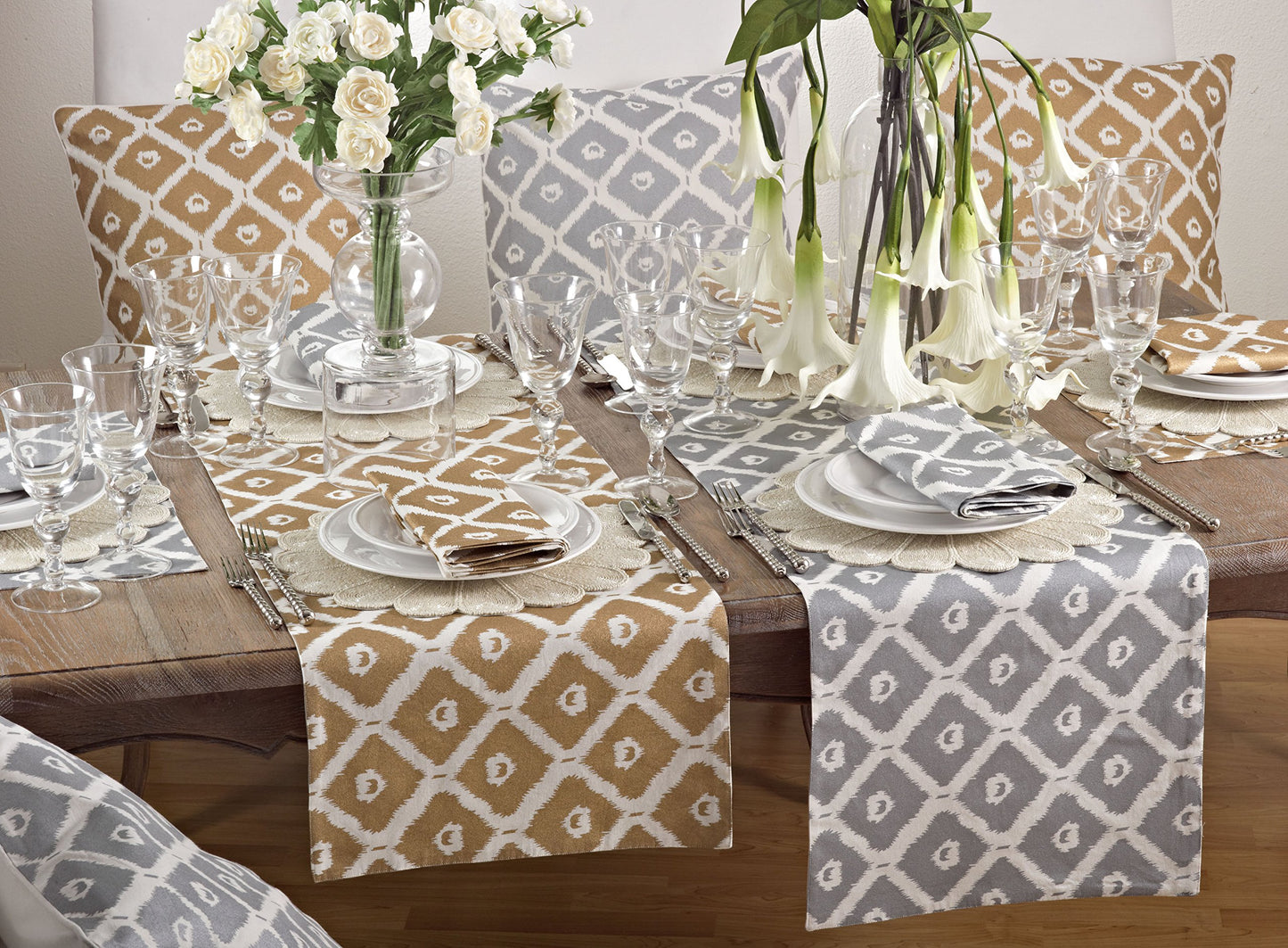 Fennco Styles Metallic Ikat Print Decorative Table Runner (16"x72" Table Runner, Gold)