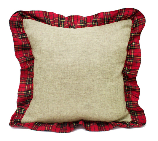 Fennco Styles Holiday Deer Tartan Plaid Ruffle Border Christmas Decorative Throw Pillow (17"x17" Ruffle Flange, Case+Insert)