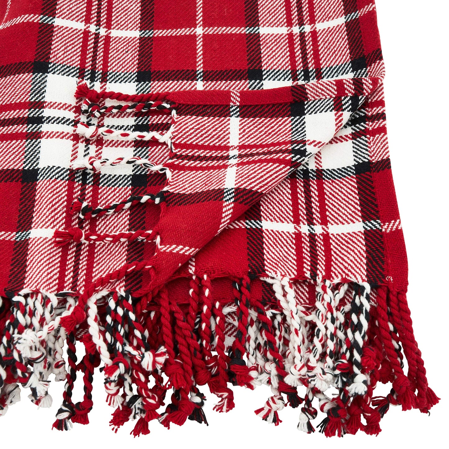 Fennco Styles Country Plaid Tassel 100% Cotton Throw 50 x 60 Inch - Black Red Blanket for Couch, Living Room, Bedroom, Christmas Décor and Everyday Use