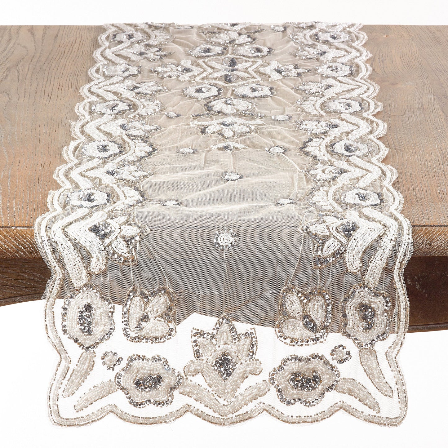 Fennco Styles Hand-Beaded Floral Table Runner - 16"x72" - 2 Colors