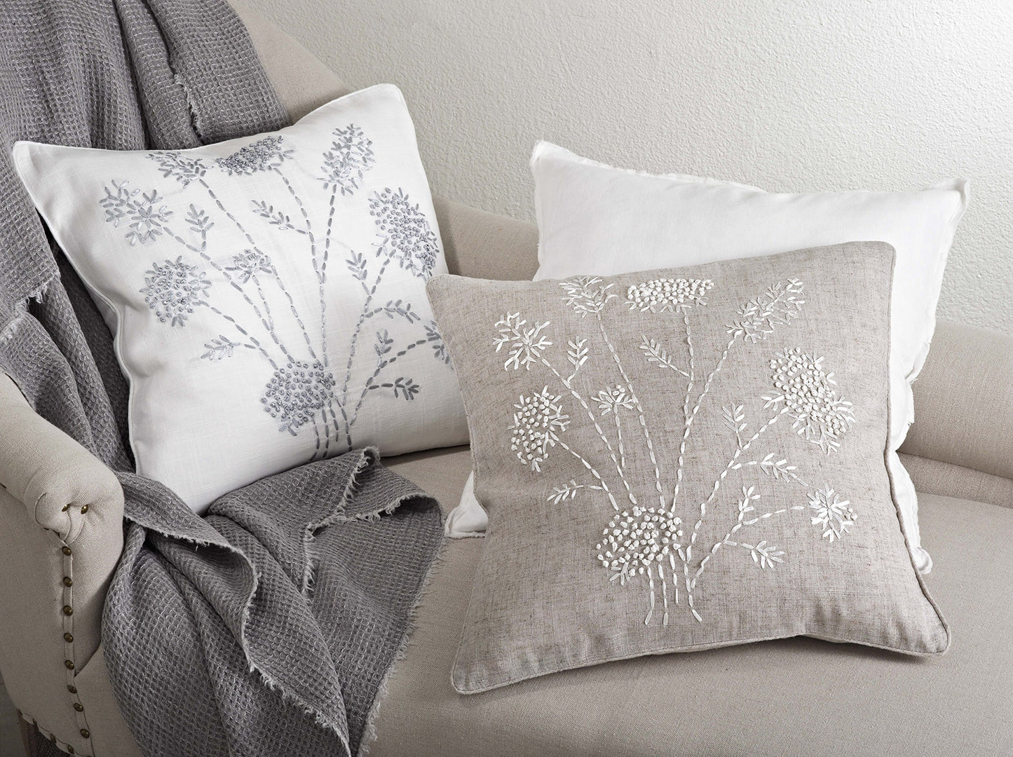 fenncostyles.com Ribbon Embroidered Down Filled Throw Pillow (Natural)