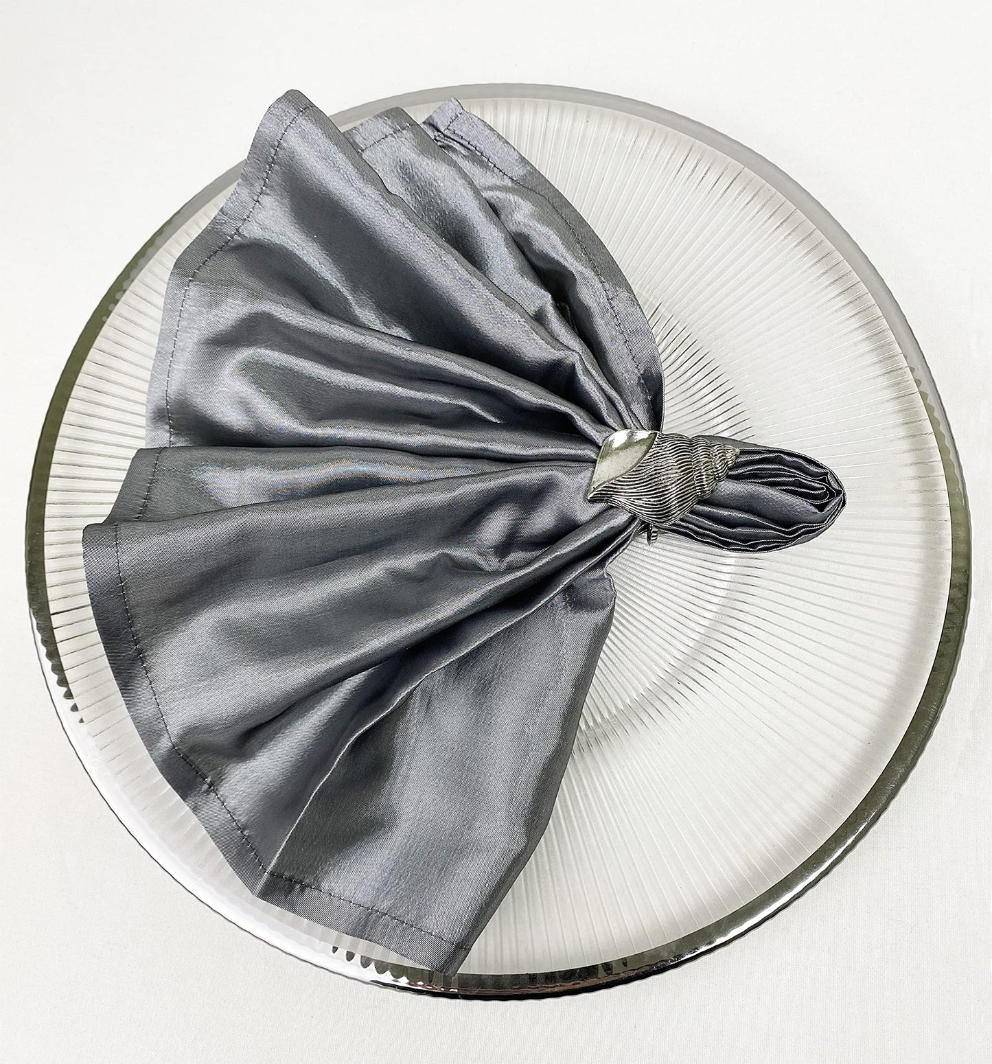 Fennco Styles Silver Satin Cloth Napkins 20" W x 20" L, Set of 4 - Solid Color Dinner Napkins for Wedding, Banquets, Special Events, Holiday and Christmas Décor