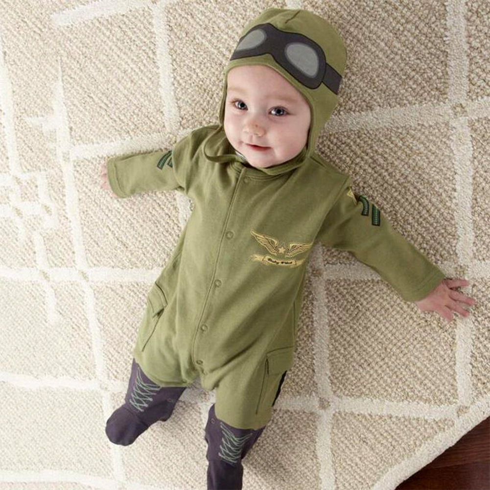 Green Army Air Force Baby Romper & Hat 2pcs Baby Costume