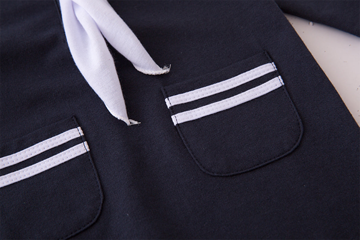 Little Sailor Long Sleeve Baby Romper with Necktie and Hat