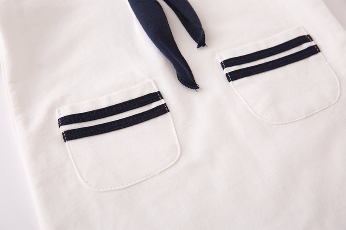 Little Sailor Long Sleeve Baby Romper with Necktie and Hat
