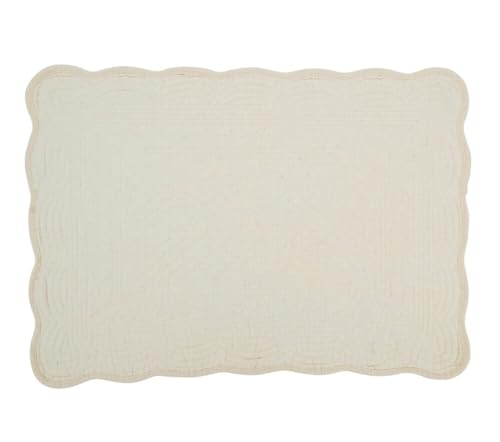 Fennco Styles Ivory Quilted Placemats 14" W X 20" L, Set of 4-100% Cotton Elegant Table Mats for Everyday Use, Dining Room Décor, Family Gatherings and Special Occasions