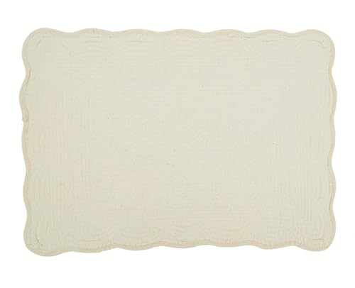 Fennco Styles Ivory Quilted Placemats 14" W X 20" L, Set of 4-100% Cotton Elegant Table Mats for Everyday Use, Dining Room Décor, Family Gatherings and Special Occasions