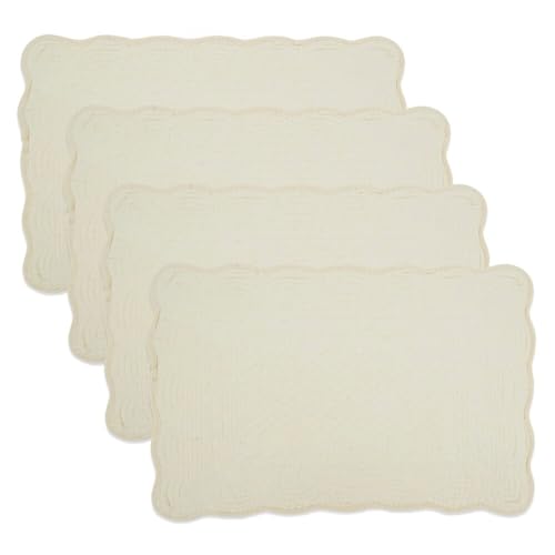 Fennco Styles Ivory Quilted Placemats 14" W X 20" L, Set of 4-100% Cotton Elegant Table Mats for Everyday Use, Dining Room Décor, Family Gatherings and Special Occasions
