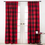 Buffalo Plaid Home Décor 100% Pure Cotton Rod Pocket Window Curtain Single 1 Panel for Bedroom, Living Room, Patio Door Backing Sliding Glass Door Drape, 54 Inches W x 108 Inches L, Red-Black