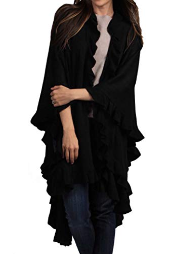 stylesilove Michonne Collection Knit Ruffled 44 x 78 Inch Wrap Poncho Cape for Cold Weather