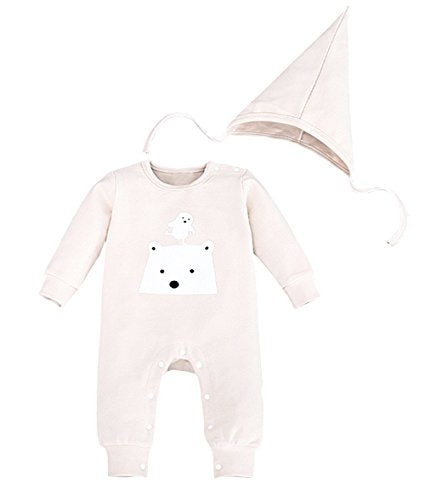 stylesilove Polar Bear Unisex Baby Boys and Girls Coverall Cotton Romper and Hat 2-piece Fall Winter Clothing Set