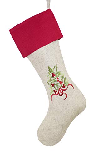 Fennco Styles Embroidered Holly Christmas Tree Holiday Decorative Tree Skirt