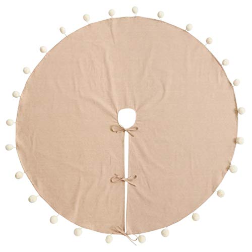 Fennco Styles Holiday Pom Pom Trim Christmas Tree Skirt - Red Cotton Tree Skirt for Home, Holiday Tree, Indoor Outdoor and Special Occasion