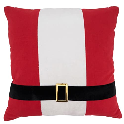 Fennco Styles Santa Belt Design Decorative Throw Pillow 18" W x 18" L – Red Festive Cushion for Christmas, Holiday, Couch, Sofa, Bedroom, Office and Living Room Décor