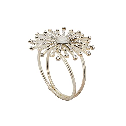 Fennco Styles Elegant Jewel Starburst Napkin Rings, Set of 4 - Silver Metal Napkin Holder for Dining Table Décor, Holidays, Weddings, Banquets, Family Gatherings and Special Occasion