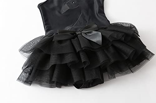 stylesilove Toddler Kid Girls Embroidered Swan Sequin Black One-Piece Tulle Swimsuit & Hat 2pcs Bathing Suit Beach Swimwear