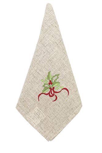 Fennco Styles Embroidered Holly Christmas Tree Double-Layer Holiday Tablecloth